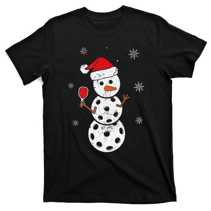 Santa Hat Snowman Gifts For Xmas Funny Pickleball Christmas T-Shirt