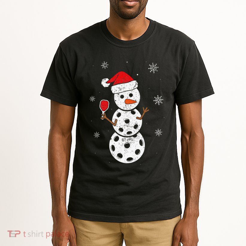 Santa Hat Snowman Gifts For Xmas Funny Pickleball Christmas Tall T-Shirt