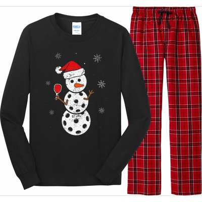 Santa Hat Snowman Gifts For Xmas Funny Pickleball Christmas Long Sleeve Pajama Set