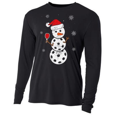 Santa Hat Snowman Gifts For Xmas Funny Pickleball Christmas Cooling Performance Long Sleeve Crew