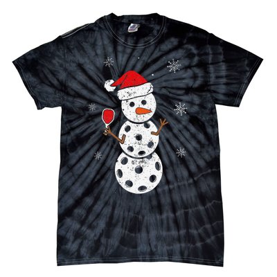 Santa Hat Snowman Gifts For Xmas Funny Pickleball Christmas Tie-Dye T-Shirt