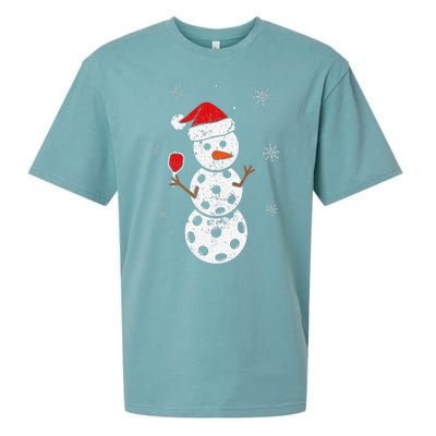 Santa Hat Snowman Gifts For Xmas Funny Pickleball Christmas Sueded Cloud Jersey T-Shirt