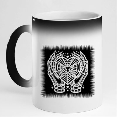 Spooky Halloween Skeleton Hand Heart Spiderweb Cool Gift 11oz Black Color Changing Mug