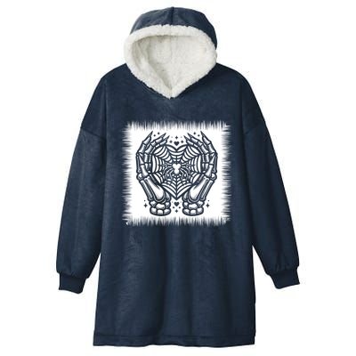 Spooky Halloween Skeleton Hand Heart Spiderweb Cool Gift Hooded Wearable Blanket