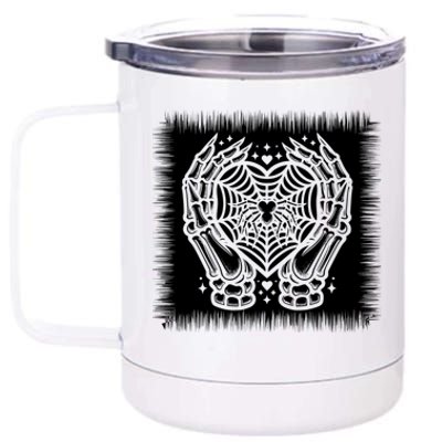 Spooky Halloween Skeleton Hand Heart Spiderweb Cool Gift 12 oz Stainless Steel Tumbler Cup