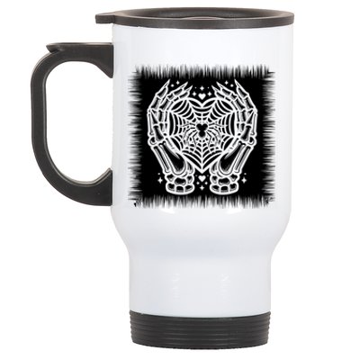 Spooky Halloween Skeleton Hand Heart Spiderweb Cool Gift Stainless Steel Travel Mug