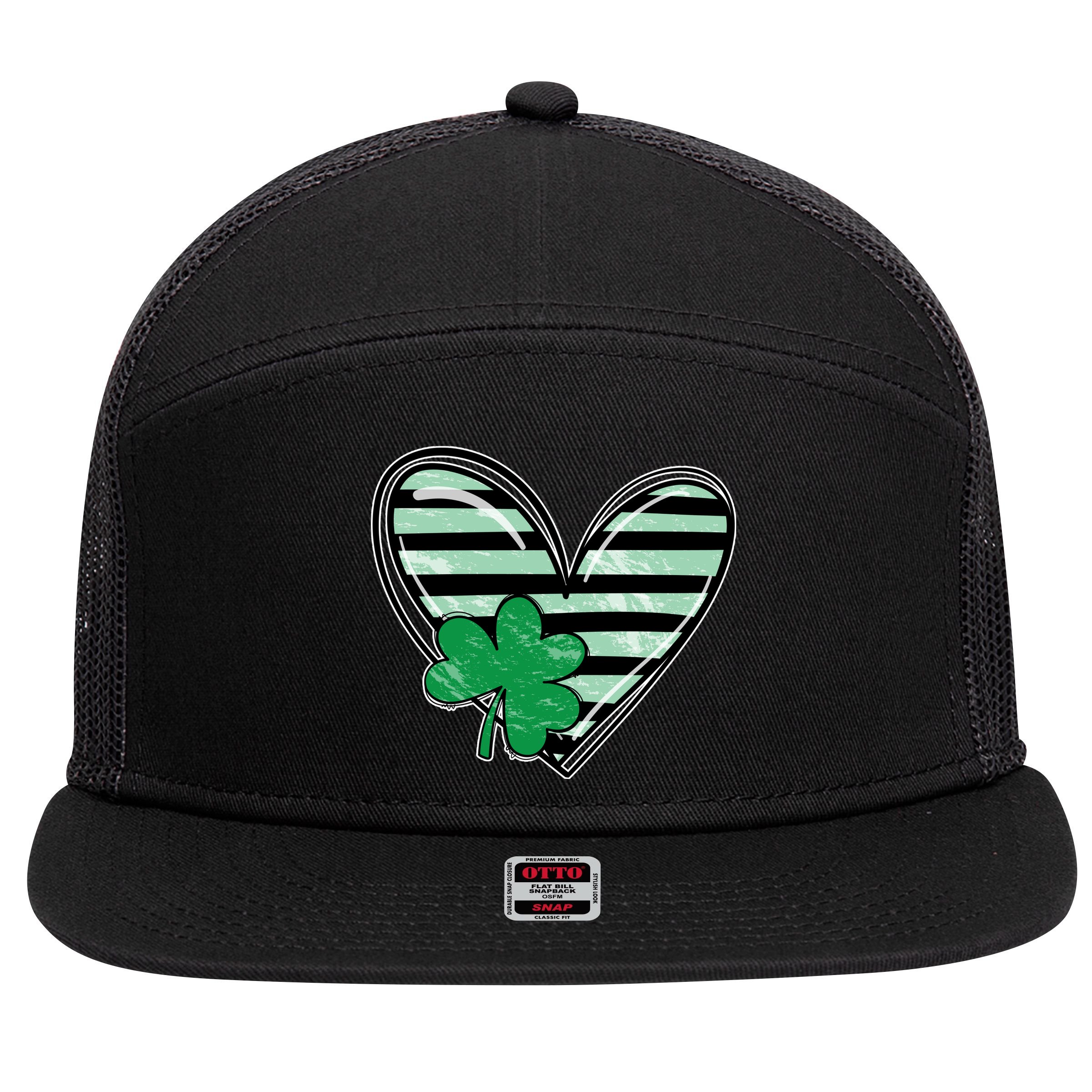 Shamrock Heart St Patrick Day Cute 7 Panel Mesh Trucker Snapback Hat