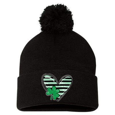 Shamrock Heart St Patrick Day Cute Pom Pom 12in Knit Beanie