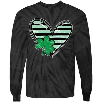 Shamrock Heart St Patrick Day Cute Tie-Dye Long Sleeve Shirt