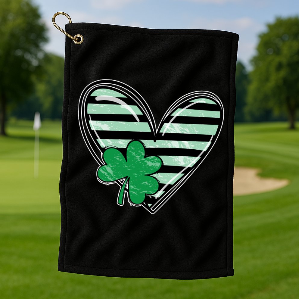 Shamrock Heart St Patrick Day Cute Golf Towel
