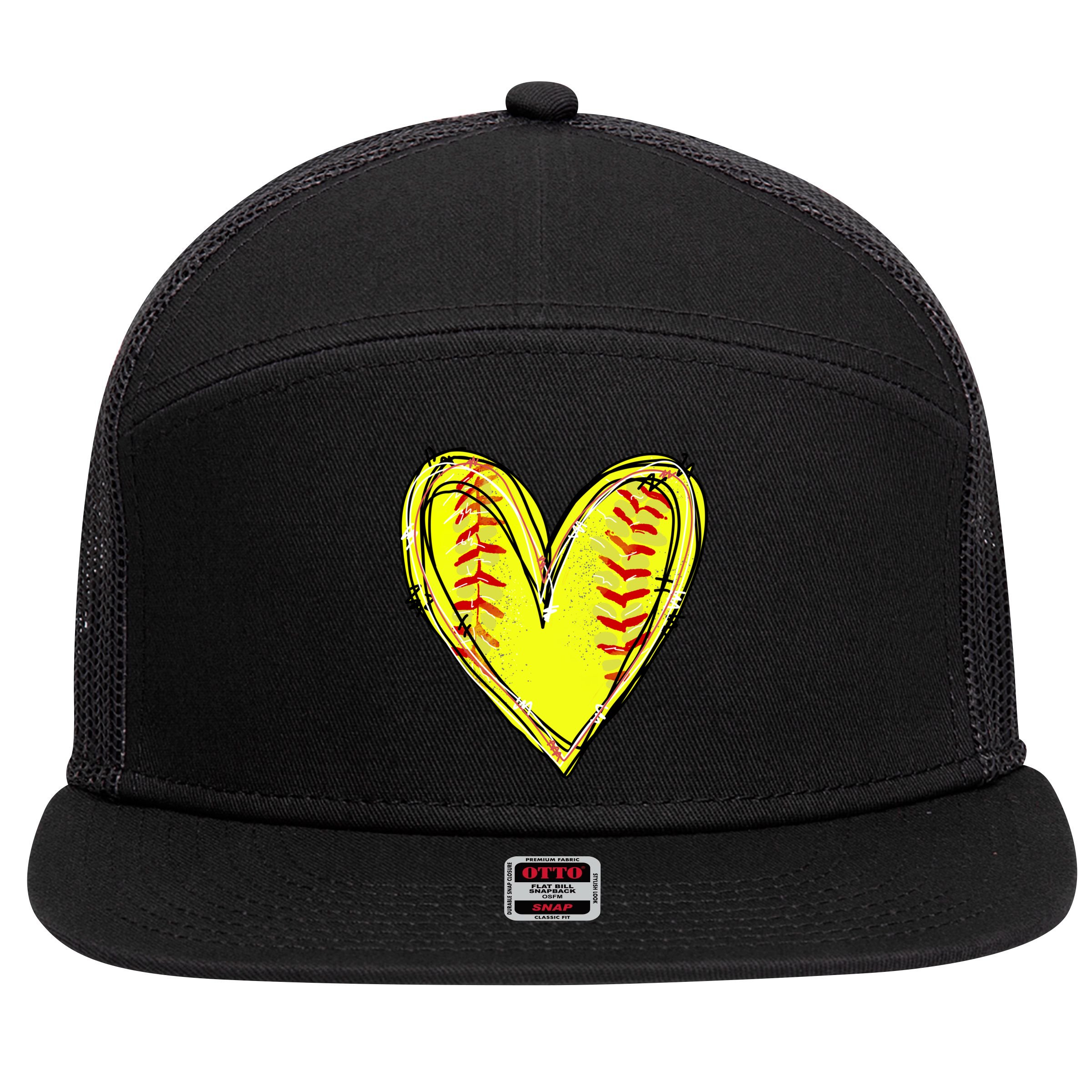 Softball Heart Softball Game Day Softball Mom Lovers Gift 7 Panel Mesh Trucker Snapback Hat