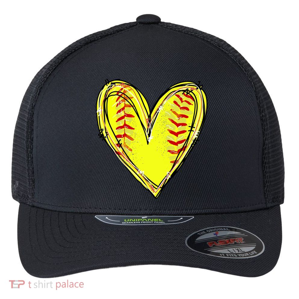 Softball Heart Softball Game Day Softball Mom Lovers Gift Flexfit Unipanel Trucker Cap