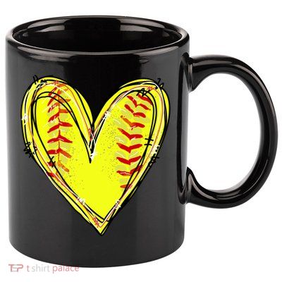 Softball Heart Softball Game Day Softball Mom Lovers Gift 11oz C Handle Ceramic Mug