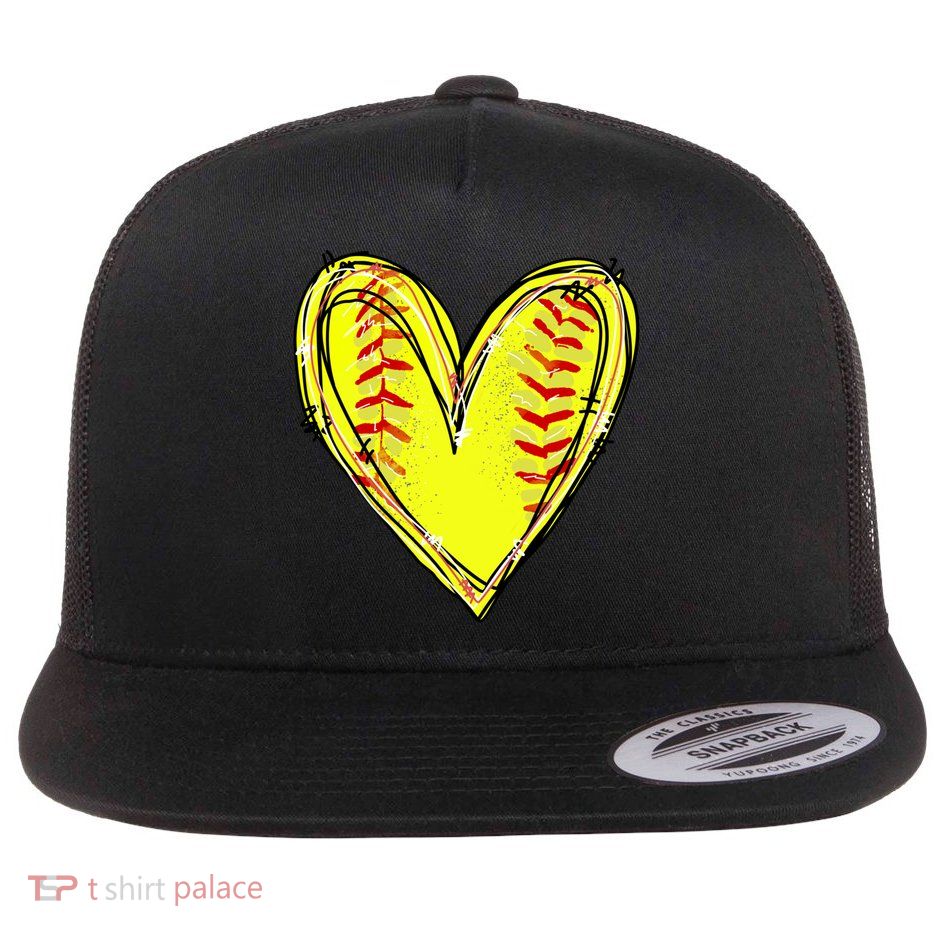 Softball Heart Softball Game Day Softball Mom Lovers Gift Flatbill Hat