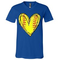 Softball Heart Softball Game Day Softball Mom Lovers Gift V-Neck T-Shirt