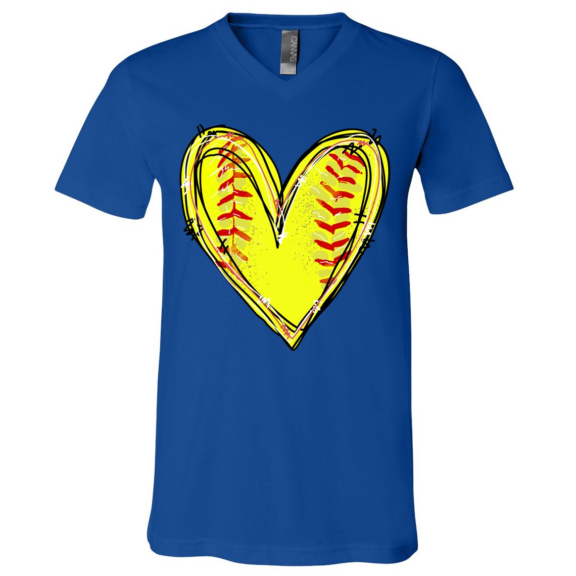 Softball Heart Softball Game Day Softball Mom Lovers Gift V-Neck T-Shirt
