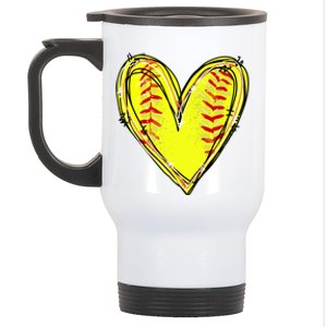 Softball Heart Softball Game Day Softball Mom Lovers Gift Stainless Steel Travel Mug