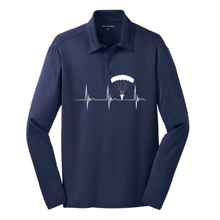 Skydiving Heartbeat Skydiver Skydive EKG Pulse Jump Silk Touch Performance Long Sleeve Polo