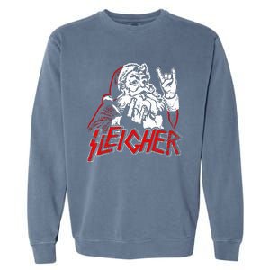 Sleigher Hail Santa Heavy Metal Christmas Garment-Dyed Sweatshirt