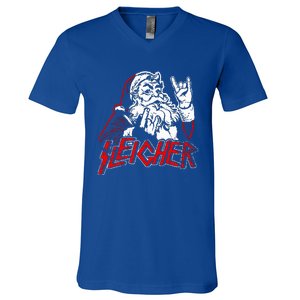 Sleigher Hail Santa Heavy Metal Christmas V-Neck T-Shirt