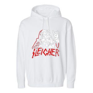 Sleigher Hail Santa Heavy Metal Christmas Garment-Dyed Fleece Hoodie