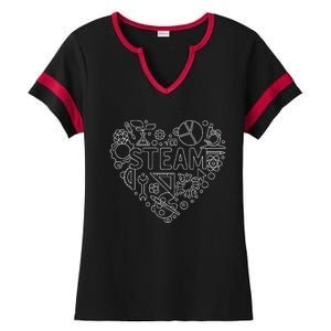 Steam Heart Shape Back To School Stem Teacher Science Fan Ladies Halftime Notch Neck Tee