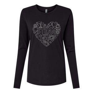 Steam Heart Shape Back To School Stem Teacher Science Fan Womens Cotton Relaxed Long Sleeve T-Shirt