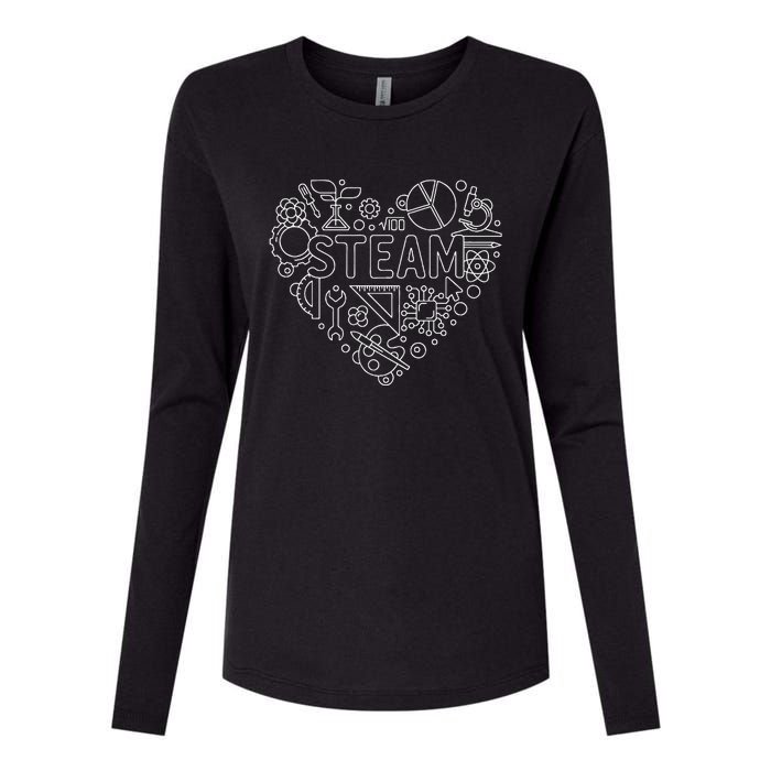 Steam Heart Shape Back To School Stem Teacher Science Fan Womens Cotton Relaxed Long Sleeve T-Shirt