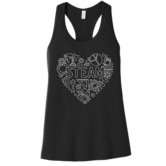 Steam Heart Shape Back To School Stem Teacher Science Fan Women's Racerback Tank