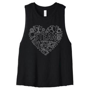 Steam Heart Shape Back To School Stem Teacher Science Fan Women's Racerback Cropped Tank