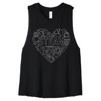 Steam Heart Shape Back To School Stem Teacher Science Fan Women's Racerback Cropped Tank