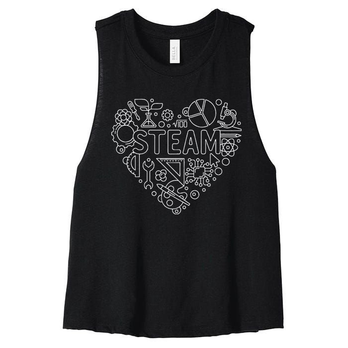 Steam Heart Shape Back To School Stem Teacher Science Fan Women's Racerback Cropped Tank