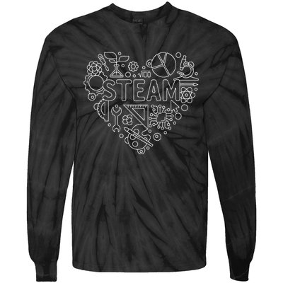 Steam Heart Shape Back To School Stem Teacher Science Fan Tie-Dye Long Sleeve Shirt