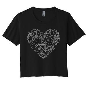 Steam Heart Shape Back To School Stem Teacher Science Fan Women's Crop Top Tee