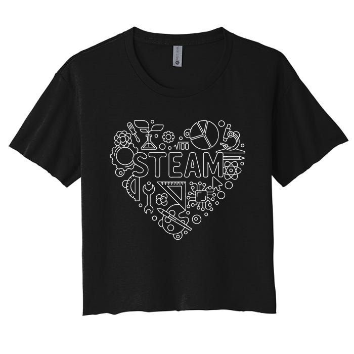 Steam Heart Shape Back To School Stem Teacher Science Fan Women's Crop Top Tee