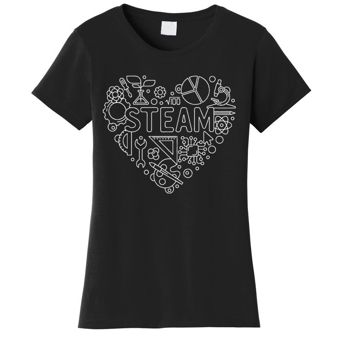 Steam Heart Shape Back To School Stem Teacher Science Fan Women's T-Shirt