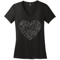 Steam Heart Shape Back To School Stem Teacher Science Fan Women's V-Neck T-Shirt