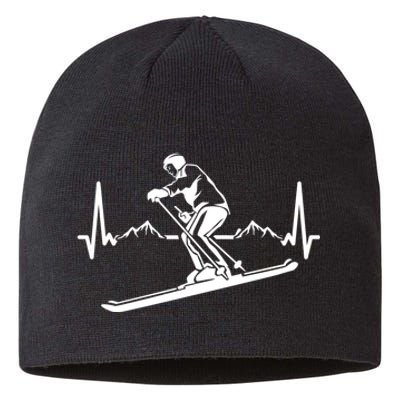 Ski Heartbeat Skiing Skier Gift For Skiers Sustainable Beanie