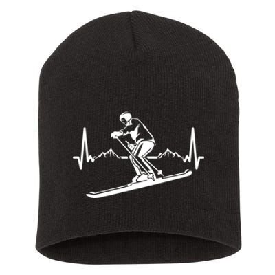 Ski Heartbeat Skiing Skier Gift For Skiers Short Acrylic Beanie