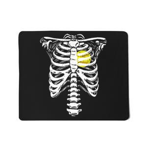 Softball Heart Skeleton Rib Cage Halloween Love Softball Mousepad