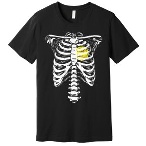 Softball Heart Skeleton Rib Cage Halloween Love Softball Premium T-Shirt