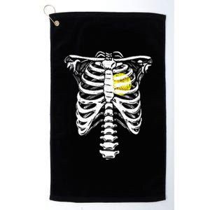 Softball Heart Skeleton Rib Cage Halloween Love Softball Platinum Collection Golf Towel