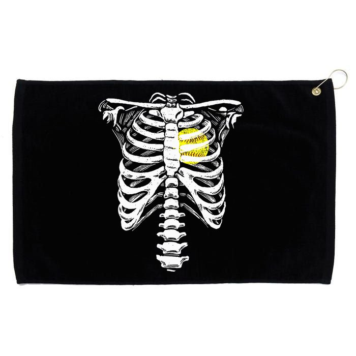 Softball Heart Skeleton Rib Cage Halloween Love Softball Grommeted Golf Towel