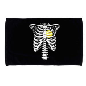 Softball Heart Skeleton Rib Cage Halloween Love Softball Microfiber Hand Towel