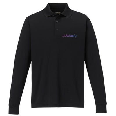 Ski Heartbeat Skiing Enthusiast Gift Performance Long Sleeve Polo