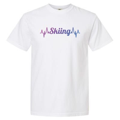 Ski Heartbeat Skiing Enthusiast Gift Garment-Dyed Heavyweight T-Shirt