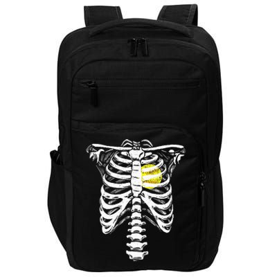 Softball Heart Skeleton Rib Cage Halloween Love Softball Impact Tech Backpack