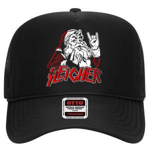 Sleigher Hail Santa Heavy Metal Christmas High Crown Mesh Back Trucker Hat