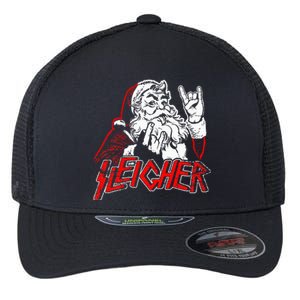 Sleigher Hail Santa Heavy Metal Christmas Flexfit Unipanel Trucker Cap