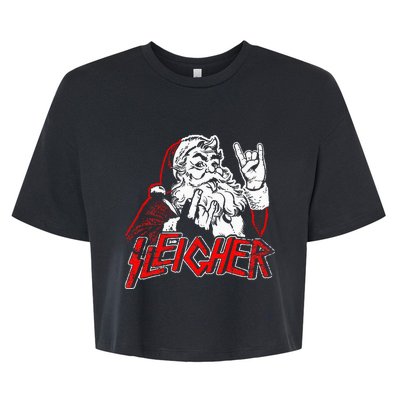 Sleigher Hail Santa Heavy Metal Christmas Bella+Canvas Jersey Crop Tee